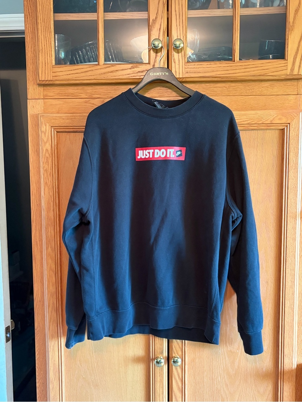 Nike Black Crewneck Sweatshirt with Red 'Just Do It.' Logo size large